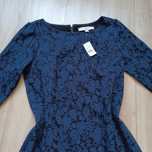 LOFT Jacquard Mini Dress Blue Black NWT - Picture 2 of 11